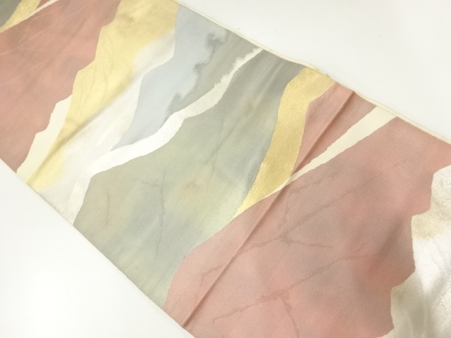 JAPANESE KIMONO / ANTIQUE FUKURO OBI / SILK / WOVEN MOUNTAINS / BY HATTORI ORIMONO